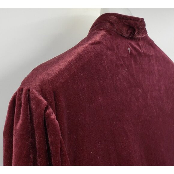 Cozee Corner Velvet Nightgown Size XL Burgundy Red Half Zip Smocked Pockets Maxi - Picture 7 of 7